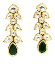 Rajasthan Gems Dangle Earrings Gold Rhodium Alloy Steel Cubic Zirconia Kundan Uncut Polki Stone Enamel Meena Women Handmade Wedding Gift H051