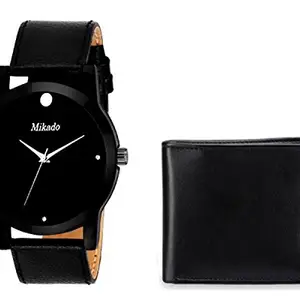 Mikado Men's Millionaire Black Dial Slim Watch with Leather Wallet