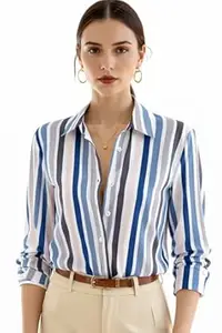 ELVORA Women's Multicolor Striped Pollycotton Shirt