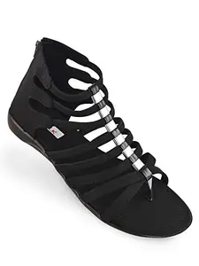 V-WALK Women's Casual & Fashion Gladiator Sandals | Smart-Casuals, Shopping, Leisure Walk, Outdoor Sandals for Women | Black