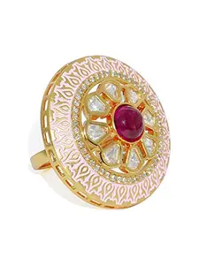 ACCESSHER Brass and Kundan Cocktail Ring for Women & Girls (Gold)