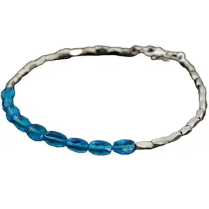 RRJEWELZ Blue Apatite Bracelet for Men & Women – 4x6mm Oval Faceted Blue Beads – 7 inch with Silver Plated Clasp – Healing, Fashion, Gift, Spiritual, Yoga|LCBR_RR_01366