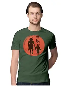 ALLEN BLACK Men's Regular Fit T-Shirt Samurai Father and Son 100% Cotton T-Shirt Olive Green_SMFTASNMEN-Olive Green L Men Round_