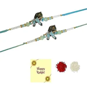 Avanti Creations Unisex Adult Set Of 2 Little Krishna And Peacock Feather Designer Rakhis For Brothers With Roli Chawal Pack
