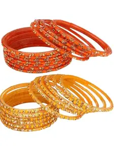 Somil Stylish Bangle/Kada – Perfect for Marriage, Anniversary, and Functions, Combo Of 2 Set, Each Set In 12 Bangles, Orange & Yellow