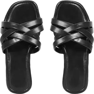 AJ COLLECTION presents Women Stylish Trending Fancy Black Strips Of Night Flats Fashion sandal And Slippers(sandal-1030-blk-9)