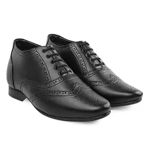 YUVRATO BAXI Men's 3 Inch Hidden Height Increasing, Synthetic Material Casual Black Formal Brogue Laceup Shoes.- 10 UK