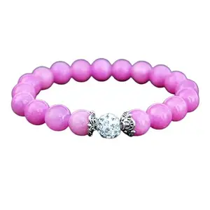 RRJEWELZ Natural Pink Agate 8mm round Shape smooth Cut Beads 7 Inch Stretchable Bracelet for Men & Women.|STBR_RR_07654_7.0