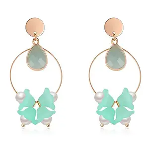 Jewels Galaxy Exquisite Floral 18K Rose Gold Plated Luxuria Aqua-Blue Chunky Statement Earrings Jewellery For Women & Girls (FMYN-ERGG-9746)