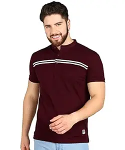 Alan Jones Clothing Men's Cotton Regular Fit Mandarin Collar Solid Polo T-Shirt
