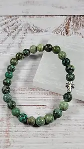 LKBEADS Natural African Turquoise 8mm Round Shape Smooth Cut Beads 75 inch Stretchable Bracelet for Men & Women|STBR_RR_00200_75