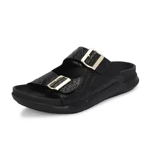 HITZ Men's Black Leather Casual Open Toe Buckle Sandals - UK 7