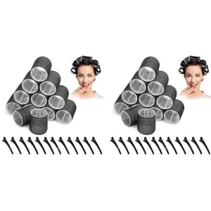 MAYCREATE® Hair Roller Curler 24PCS Without Heat Heatless Bang Curlers for Women with 12 Metal Duckbill Clips Wavy Styling Rollers Kit 6.5x4cm