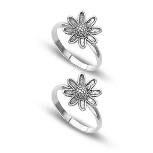Amazon Brand - Anarva Women's Flower Design Toe-Ring in 925 Sterling Silver BIS Hallmarked Antique Oxidized