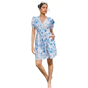 CHARAAVI Evermore Short Dress Jumpsuits For Women Dresses Azure Blossom