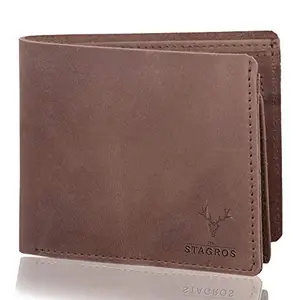 THE STAGROS Brown Single Fold Leather Wallet