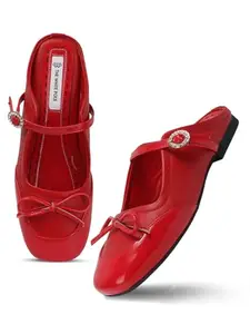The White Pole Bow Close Toe Trendy Mules Sandal For Women And Girls