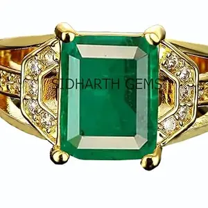 AKSHITA GEMS Certified Natural 5.25 Ratti 4.55 Carat Zambian Emerald Panna Gold Plated Astrological Purpose Adjustable Ring for Women's and Men's