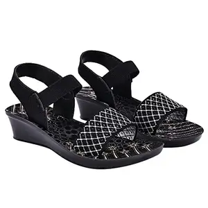 Aedee Casual Comfot Heel Wedding Party Fashion Sandal For Womens And Girls, Slip On Super Lightweight Sandal & Non-Slippery Sandal (H_004_Black)