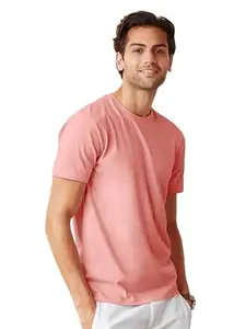 WardrobX Half Sleeve Solid Round Neck Cotton Tshirts for Men & Boys for Summer Wear (S, Peach)