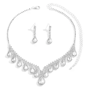 Peora Silver Plated CZ & Crystal Studded Necklace with Drop Earrings Set Fashion Jewellery Gift for Women & Girls