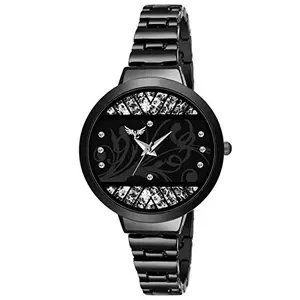 VILLS LAURRENS VL-7152 Decent Stone Filled Dial (Black) Analogue Watch for Women and Girls