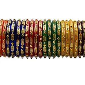 GoVika Branded Multicolour Glass Bangles Set With Beautiful And Elegant Printed Kada Set Of 24 For Women And Girls For Casual & Every Day Use (2.8)