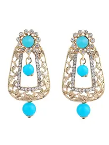 Styylo Fashion_Exclusive Design Gold Plated Stone Studded Turquoise Rectangular Shape Drop Earring_EAR-M-40523-TUR