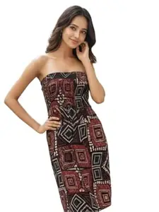ISTHiTOS Strapless Bodycon Dress, Geometric Print, Sleeveless, Fitted Style