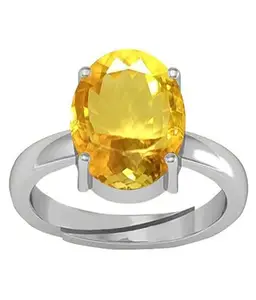 KUSHMIWAL GEMS 3.00 Carat 4.00 Ratti Citrine Ring Sunela Certified Natural Original Gemstone Citrine Ring Silver Plated Adjustable Ring