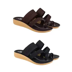 ZENWEAR Extra Soft Classic Casual wear with Flexibility Technology Flip-Flop Combo for Women's/Girl's(6141+6140)(5) Multicolor