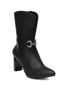 SHERRIF Women's Black Color Block Heels Boots