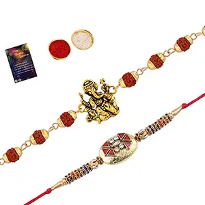 Rakhi Rudraksh "Ganpati Ji" With Stylish Rakhi With Roli Chawal, Greeting Card -1113