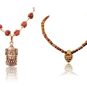 KAMADA CREATIONS Kamada Combination of Shri Mahakal gold round pendant tulsi mala and exquisite radha charan Tulsi (basil) mala,Spritual Pendant Necklace for Women and Men