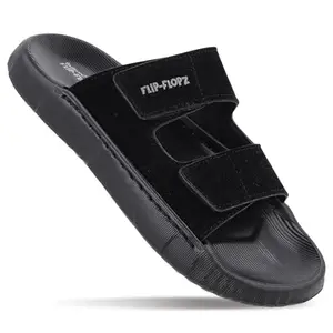 WALKAROO FLIP FLOPZ Men's Fashion Slide Sandal with Lightweight and Adjustable Velcro Straps - WE8821 Black