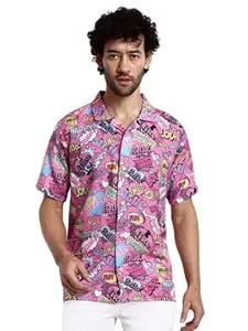 Leriya Fashion Men's Casual - Button Down Summer Shirt for Mans | Regular Fit Shirts for Man | Ideal for Travel |Picnic |Rayon Half Sleeve Printed Shirt's
