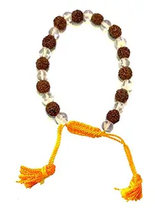 Ramneek Jewels 5 Mukhi Rudraksha and Sphatik Bracelet Religious Item (Brown)