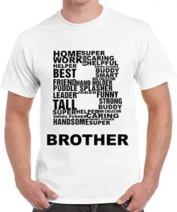 Caseria Men's Round Neck Cotton Half Sleeved T-Shirt with Printed Graphics - B for Brother (White, L)