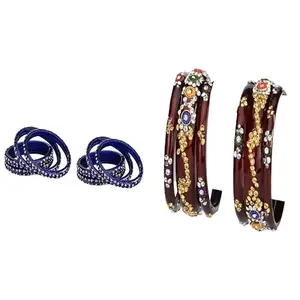 Somil Beautiful Combo Bangle Pack | Fashion Bangles For Women | Festive, Puja & Function, Pack Of 14, Blue, Maroon -U313