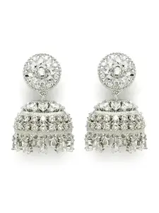 Karatcart Sparkling Silver Plated American Diamond Jhumki Earrings for Women