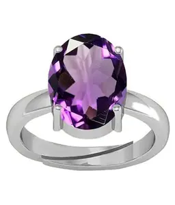 SIDHGEMS 8.25 Ratti 7.00 Crt Amethyst Purple Crystal Stone Silver Plated Adjustable Ring for Astrological Purpose for Men and Women