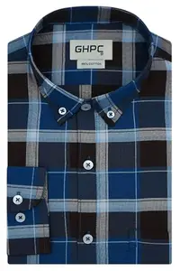 GHPC 100% Cotton Tartan Checks Full Sleeves Regular Fit Formal Shirt for Men (Blue, FSF704147_42)