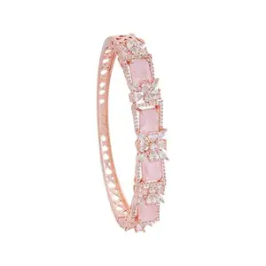 Kushal's Fashion Jewellery Pink Rose Gold Plated Zircon Kada - 415631