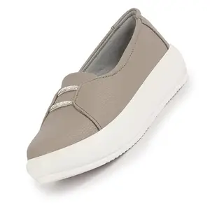 FAUSTO FST 1368 GREY-39 Women Dual Lace Detail with Textured Slip-On Platform Loafers | Height Enhancer Chic Casual Shoes | Everyday Comfort with Memory Cusion Insole (6 UK)