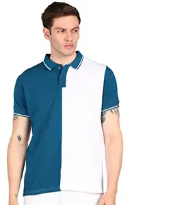 Urbano Fashion Men's White, Blue Colour-Block Slim Fit Half Sleeve Cotton Polo T-Shirt (polocb-006-whipetblu-s)