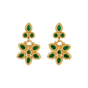 TEEJH Tanrika Green Ruby Gold Necklace Set