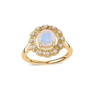 Ornate Jewels 925 Silver 18K Gold Plated Rainbow Moonstone Pearlina Ring for Women | With Certificate of Authenticity and 925 Stamp | Life-time Warranty*