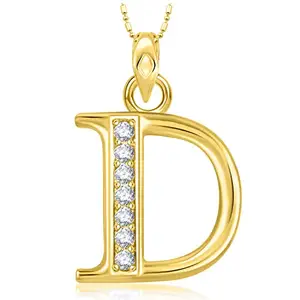 VSHINE FASHION JEWELLERY VSHINE Alphabet D Pendant American Diamond Pendant Gold Chain Gold Plated for Women, Girls, Boys and men -VSP1331G
