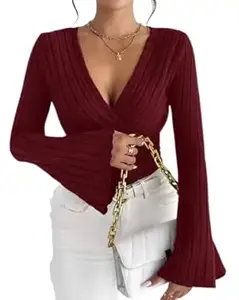 SILES FASHION Women Casual Flared Sleeve Self Design Blue Top Stylish Regular Fit Soft Fabric Trendy Office Party Top