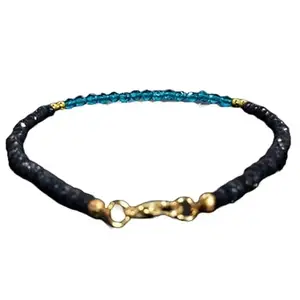 RRJEWELZ Blue Sapphire & Apatite bracelet for men & women - 3-4mm Round Faceted beads - 7 Inch with Gold plated clasp – Healing, Fashion, Gift, Spiritual, Yoga|LCBR_RR_07213